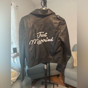 Black Leather Jacket with 'Just Married' Design